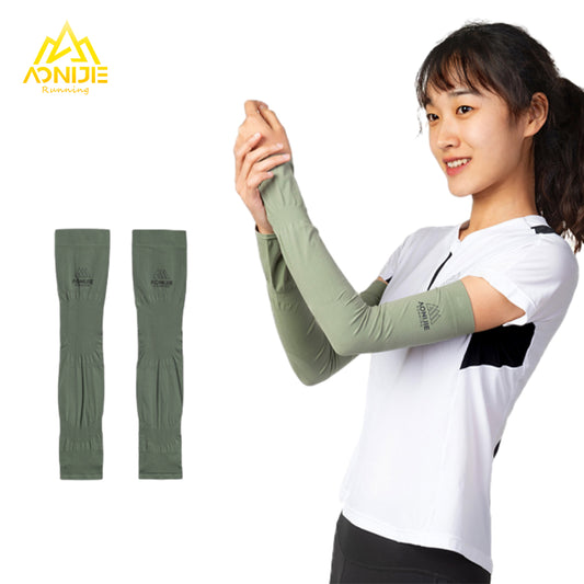 Aonijie E4122 Quick Dry Sunscreen Ice Arm Sleeves Sun Sleeves Cover with Thumb Hole for Trail Marathon Running Riding 1 Pair
